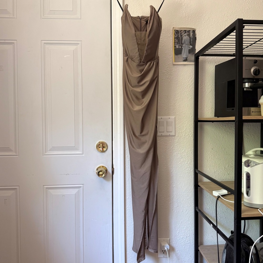 NWT MICHAEL COSTELLO x revolve dusty rose pink bustier strapless maxi gown dress